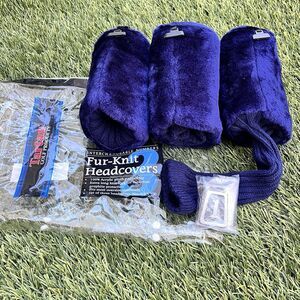 Set of 3 Tartan Golf Products Fur-knit Headcovers Interchangeable Numbers Navy